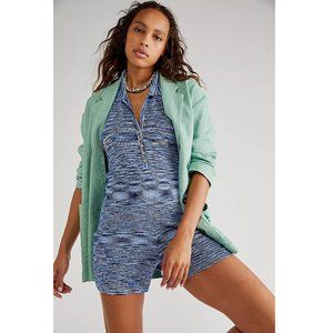 NWT Free People Knit Summer Nights One-Piece BLUE Collared Halter Romper